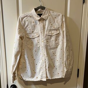 ⭐️⭐️J. Crew Cream Star Print Button-Up Shirt med  long sleeve heavy material